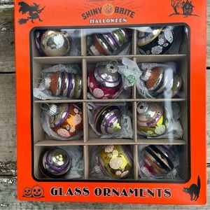 Shiny Brite vintage Halloween glass ornaments Day of the Dead skulls